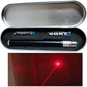 Red Laser Light Ultra Powerful Red Laser Pointer Pen Beam Light 5 Mw 532 Nm Presentation Lamp (#1 Normal Thin Size with Metal Case) - Battery Powered, Led