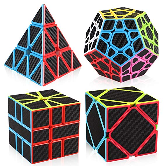 D-FantiX Zcube Carbon Fiber Speed Cube Set, 3x3 Pyramid Megaminx 3x3x3 Skewb Square-1 Speed Cube Bundle Pack Puzzle with Gift Box