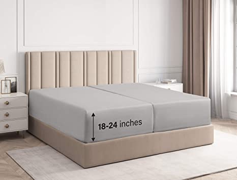 Extra Deep Pocket Fitted Sheet - Single Fitted Sheet Only - Extra Deep Pockets Split King Size Sheets - Fits 18 in to 24 in Mattress - Extra Deep Split King Sheet - Deep Pockets That Actually Fits