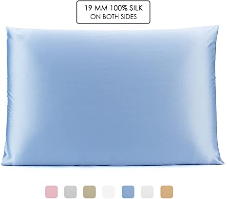 OLESILK 100% Mulbery Silk Pillowcase with Hidden Zipper for Hair and Skin Beauty,Both Sides 19mm Charmeuse Gift Box - Light Blue, Toddler