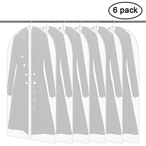 Garment Bags, 54" x 24" Large Capacity Full Zipper Lightweight Semitransparent Breathable Dust&Moth Proof Clear Suit Bag Long Garment Cover for Closet Clothes Storage and Travel (6 Pack)