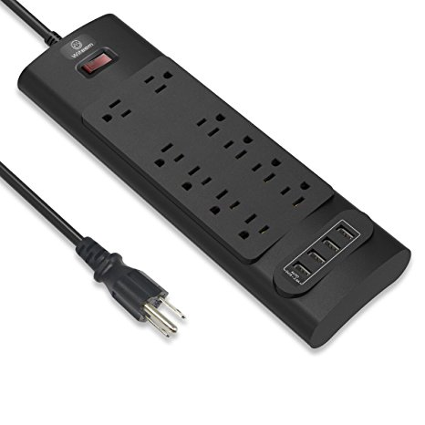 Surge Protector Power Strip with 10 Outlets & 4 USB Ports and 6ft Power Cord USB Charger (Black)