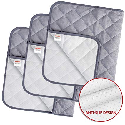 Waterproof Changing Pad Liners Bamboo Terry Quilted with Non-Slip Back, 3 Pack Extra Thick Large Size 14”x 27”Changing Pad Liners Grey Waterproof Washable, Reusable Changing Mats Sheet Protector