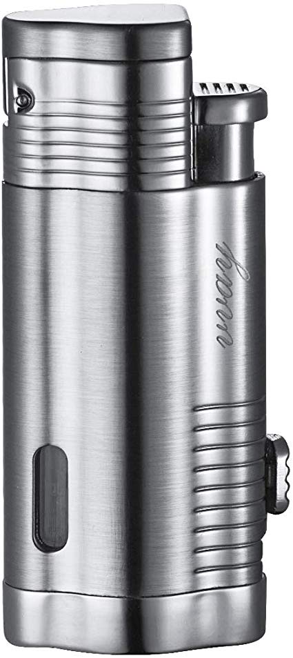 VVAY 3 Flame Cigar Jet Torch Lighter Gas Butane Refillable with Punch, Turbo Triple Flame Adjustable (Sliver,Sold without Gas)
