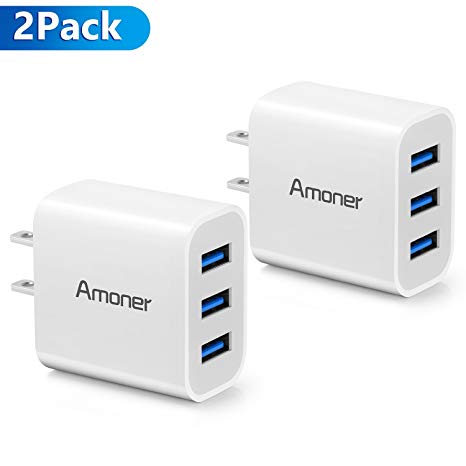 Wall Charger, 2Pack 3-Port USB Travel Wall Charger 5V/3A Fast USB Wall Charger Compatible with Phone X/8/7/6s/6 Plus,iPad Pro/Air 2/mini 4,Galaxy S9/S8/S7 and More