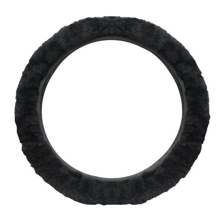 cutequeen trading Sheepskin Stretch-On Steering Wheel Cover Black
