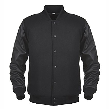 Angel Cola Black Blank Varsity Wool & Synthetic Leather Letterman Jacket