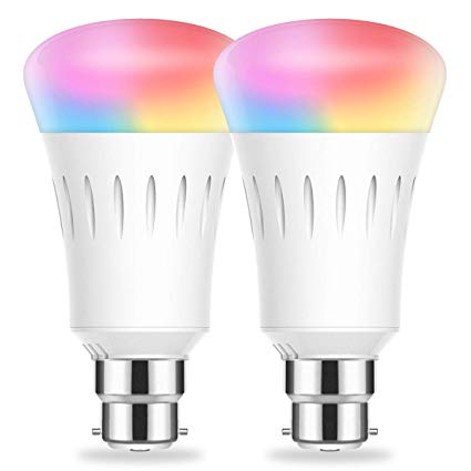 B22 Smart Bulb LOHAS WiIFi Alexa Bayonet 9W RGBCW (2700K & 6000K SMD), 9W=60W, Works with Alexa and Google Home, Remote Controlled by Smart Devices iOS & Android, No Hub Required, 2 Pack