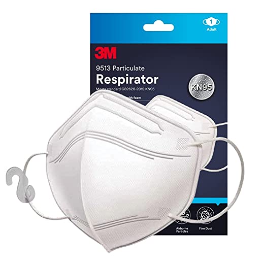 3M 9513 Respirator KN95 with Comfortable 3D Design & 3M™ Advanced Electrostatic Media certified to filter at least 95% airborne particulates and allergens (Face Mask, 20 Units, White)