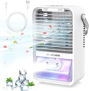 Mobile Air Conditioner, Mini Air Cooler, 4 In 1 Air Conditioner with Aromatherapy and Humidifier, USB Air Cooler with 7 LED Lights, 3 Wind Speeds for Home,Travel, Indoors and Outdoors,Gray