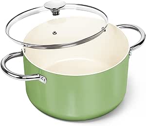 MICHELANGELO Stock Pot with Lid, 6 Quart Cooking Pot with Ceramic Coating, Nonstick Ceramic Soup Pot with Lid, Induction Compatible - 6QT Stockpot, Green