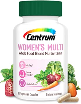 Centrum Whole Food Multivitamin for Women, with Vitamin C, Vitamin D, Zinc, Non-GMO Vegetarian   Gluten Free Supplement,30 Day Supply - 60 Capsules