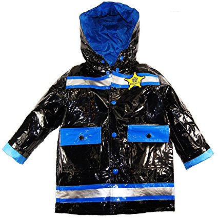 Wippette Toddler Boys Waterproof Hooded Police Trench Raincoat - Black (Size 2t)