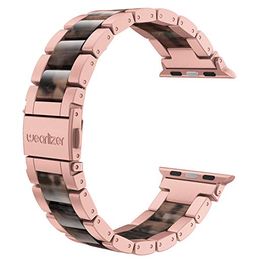 Wearlizer Rose Gold Compatible with Apple Watch Band 38mm 40mm for iWatch Womens Tortoise Resin Replacement Stainless Steel Fashion Strap Wristband Bracelet Metal Clasp Series 5 4 3 2 1 Sport Edition