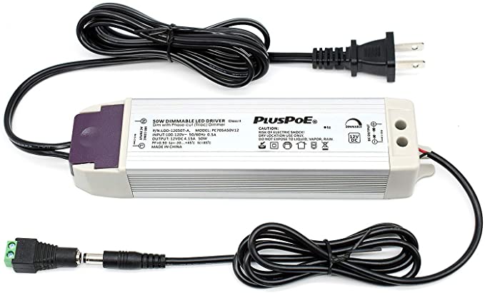 PLUSPOE LED Light Strip 50W Dimmable Driver(4.15A),Magnetic,110V AC to 12V DC Transformer,Low Voltage Power Supply,Compatible with Lutron and Leviton dimmer, for Kitchens, Cabinets, Bedrooms and More