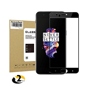 OnePlus 5 Tempered Glass Screen Protector , Acoverbest [2Pack] Screen Protector [9H Hardness] [HD Anti-Fingerprint] [ Bubble Free] Screen Protector for OnePlus 5