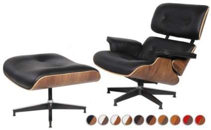 MLF® Plywood Eames Lounge Chair & Ottoman in Premium Top Leather(Black, Italian Leather, Walnut)