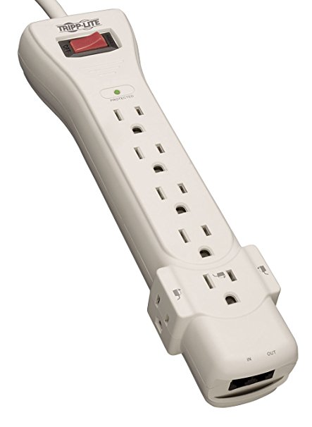 Tripp Lite 7 Outlet Surge Protector Power Strip, 6ft Cord, Right-Angle Plug, Fax/Modem Protection, RJ11, $50,000 INSURANCE (SUPER6TEL)