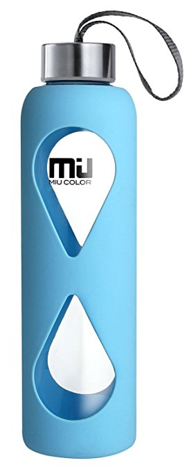 18oz Glass Water Bottle MIUCOLOR - Anti-slip Silicone Sleeve with Eco-friendly Borosilicate Glass Bottle, BPA, PVC, Plastic and Lead Free, Tiffany Blue, Rational Grey, Violet, Blue, Green, Red