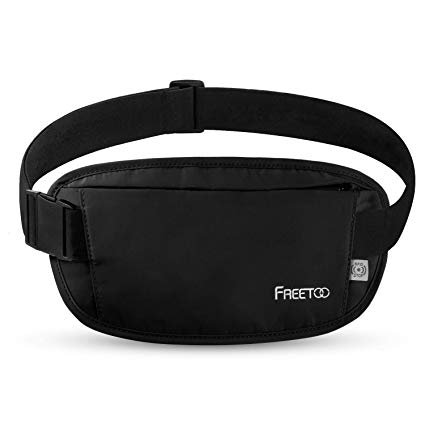 FREETOO Money Belt for Travel Waist Wallet for Women/Men, Anti Theft Passport Holder Pouch with RFID Blocking, Belt Bag for Overseas Travel, Business Trip