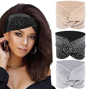 Sliverdew Head Wraps for Black Women,3 Pcs Sparkly Headbands Crystal Wide Headbands Bling Fancy Headbands Sparkle Head Scarf Turban Headband Stretchy Hair Bands African Elastic Hair Accessories