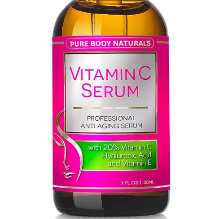 Vitamin C Serum for Face with Hyaluronic Acid, 20% C + E Professional Topical Facial Skin Care Helps Repair Sun Damage, Fade Age Spots, Dark Circles, Wrinkles & Fine Lines BEST ORGANIC - 1 oz.