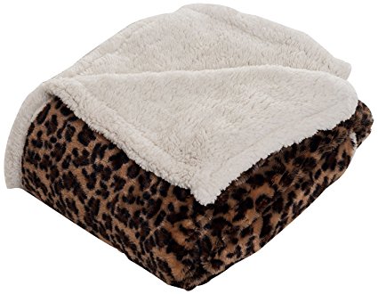 Lavish Home Throw Blanket, Fleece/Sherpa, Leopard