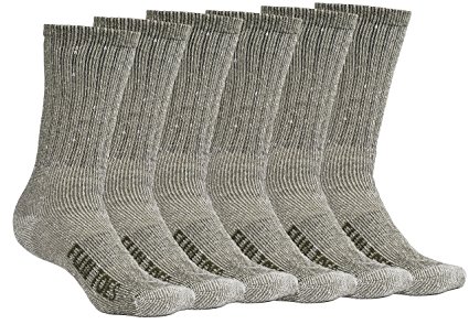 FUN TOES Men's Merino Wool Socks 6 PAIRS Value- Lightweight,Reinforced-Size 8-12