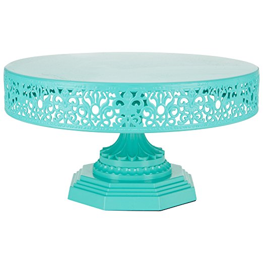 'Isabelle Collection' 12" Round Metal Cake Stand, Birthday Party Wedding Event (Teal)