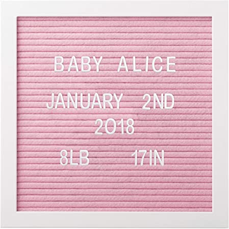 Pearhead 10" x 10" Pink Felt Letterboard Set, Includes 292 White Letters, Perfect Message Board for Home or Nursery, or use for Baby Announcement