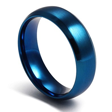 Mens Womens Blue Stainless Steel Plain Wedding Band Ring Jewelry Matte Surface,Polished,6mm Width