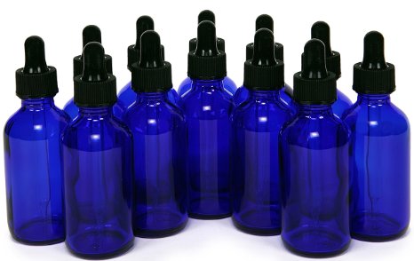 12 New High Quality 2 oz Cobalt Blue Glass Bottles with Glass Eye Droppers