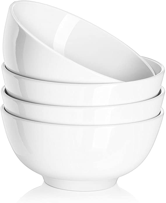 DOWAN 10 Ounce Porcelain Soup and Cereal Bowls, 4 Packs, White