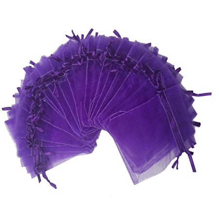 Ankirol 100pcs Sheer Organza Favor Bags 3x4'' Jewelry Candy Gift Bags Samples Display Drawstring Pouches (purple)