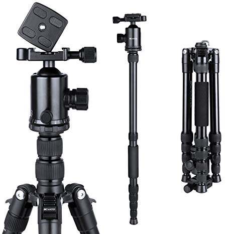 BC Master TA543M 59-inch Travel Tripod, Portable Aluminum Alloy DSLR Camera Tripod Mono-pod Kit, Lightweight Sturdy, Including Carrying Bag and Quick Release Plate, 4.85 Pounds, Black
