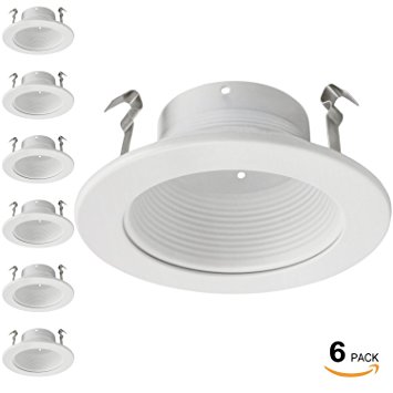 6 Pack 4 Inch Recessed Can Light Trim with White Metal Step Baffle, for 4 Inch Recessed Can, Fit Halo/Juno Remodel Recessed Housing, Line Voltage Available