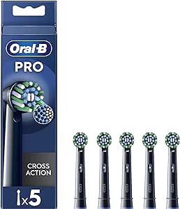 Oral-B Cross Action Testine Spazzolino Elettrico, Confezione da 5 Testine di Ricambio Nere, Setole Angolate che si Adattano a ogni Dente per una Pulizia Profonda