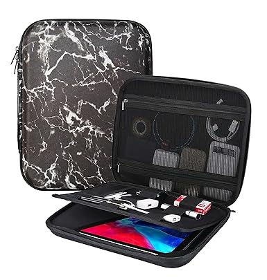 UNIGEAR Portfolio Case for 2020 10.9 iPad Air 4/ 11 iPad Pro / New iPad 10.2 /10.5 iPad Air , Organizer Bag Holder for iPad Pencil, Cable, A5 Note, Business Storage with Tablet Sleeve (Marble Black)