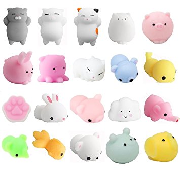 Mochi Squishy Stress Toys, Aiboshi 20 PCS Mini Squishy Animals Stress Relief Squishy Stretchy Toy, Random Color