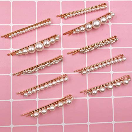 Messen 10Pcs Artificial Pearl Hair Barrettes Gold Alloy Hair Clip Vintage Bobby Pins Fashion Side Clip Hairpin Hair Accessories for Women Lady Wedding Bridal