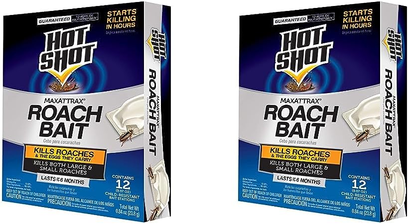 Hot Shot MaxAttrax Roach Bait, 12 Child-Resistant Bait Stations (Pack of 2)