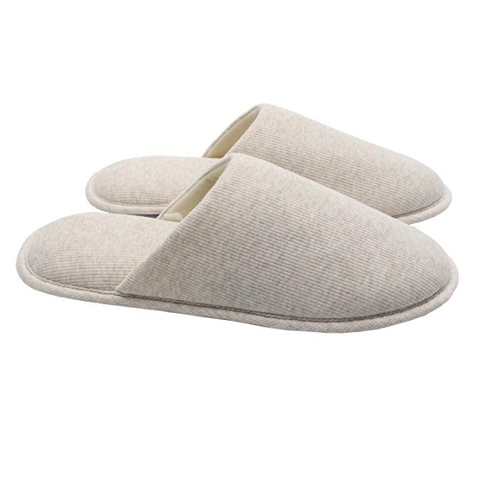 ofoot Women's Cozy Thread Cloth Organic Cotton House Slippers, Washable Flat Indoor Outdoor Slip on Shoes