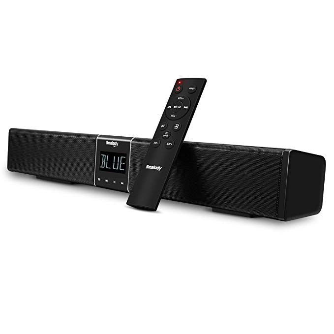 Sound Bars for TV, Smalody Bluetooth Soundbar Wired and Wireless Audio, Home Theater Surround Sound(19-inch, 4 Speakers, Dual Connection Methods, Touch Remote Control, Wall Mountable)