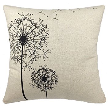 Onker Cotton Linen Square Decorative Throw Pillow Case Cushion Cover 18" x 18" Morden Stylish Simplicity Dandelion Floral "As You Wish"