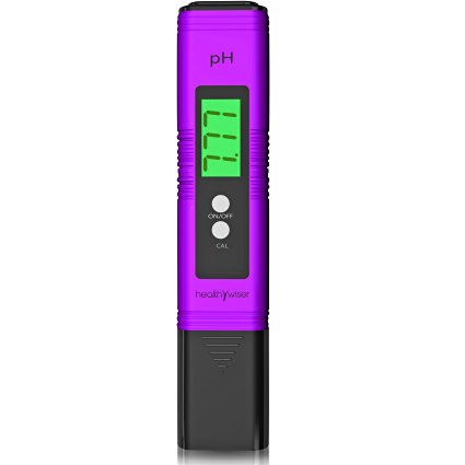 HealthyWiser Digital pH Meter   Extra Set of pH buffer powder, pH Pen Tests Water, Aquarium, Pool, Hydroponics, Auto Calibration Button, with ATC, 0.00-14.00 pH Measurement Range, Purple