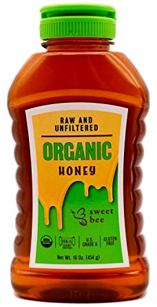 Sweet Bee USDA Certified Organic Honey - Gluten Free, Kosher, Grade A, 100% Pure Raw and Unfiltered Natural Yucatán Mayan Squeeze Bottle Honey (16 oz)