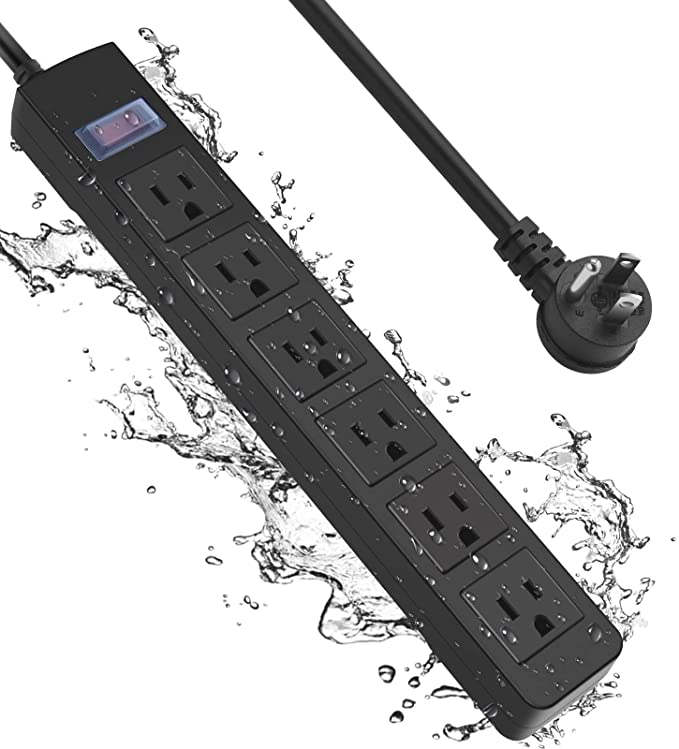 Waterproof Power Strip,Outdoor Outlets Hub,Power Outlet Socket,Surge Protector,6 AC Outlets Socket Electric Shockproof Overload Protection for Baby Room Bathroom Kitchen Garden