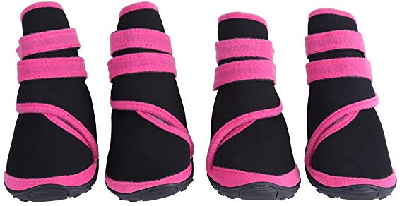 Fdit 4Pcs Pet Dog Boots Waterproof Anti-Slip Puppy Winter Outdoor Shoes Paw Protectors for Hiking Walking Traveling Snow (S-Pink)