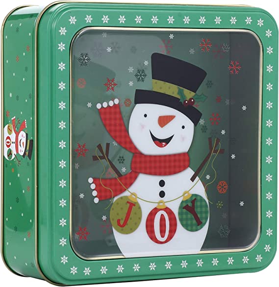 DOITOOL Large Tinplate Candy Tin Christmas Candy Box Metal Cookie Storage Container Box Santa Snowman Square Shape Candy Box, 5.89 x 5.89 x 2.16 inch