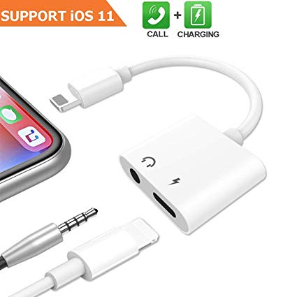 AUX Audio for iPhone 7 Adapter Headphone Splitter to 3.5mm Charging for iPhone Xs/Max/XR/X/8/7 Plus. Dongle Cable Aux Audio Car Charger to Music Headset Earphone Convertor-Support iOS 11/12 Later